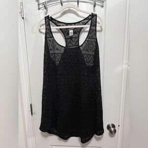 Joe Boxer Swim Wear Cover Up black open knit sheer tank dress women’s 2X beach